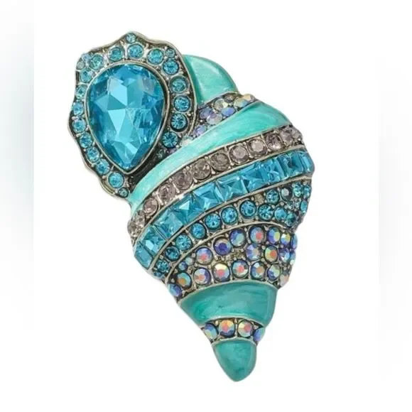 ENAMELLED BLUE SHELL BROOCH PIN NEW - Picture 1 of 5